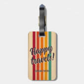 Retro Stripes Aangepaste naam Happy Travels Bagagelabel (Achterkant verticaal)