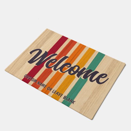 Retro  Stripes Aangepaste Naam Leuk Welkom Deurmat (Schuin)