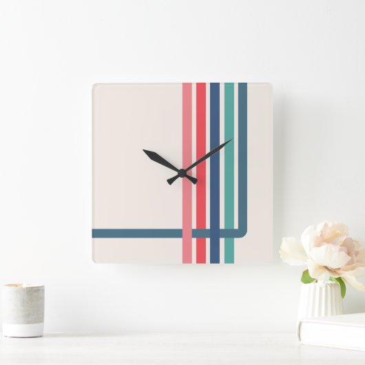 Retro Stripes Abstract Design Vierkante Klok (Huis)