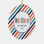 Retro Stripes Abstracte Kleurrijke Lijnen Kerstmis Keramisch Ornament (Rechts)