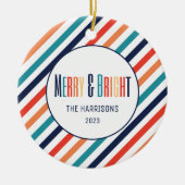 Retro Stripes Abstracte Kleurrijke Lijnen Kerstmis Keramisch Ornament (Voorkant)