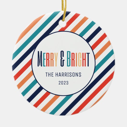 Retro Stripes Abstracte Kleurrijke Lijnen Kerstmis Keramisch Ornament (Voorkant)