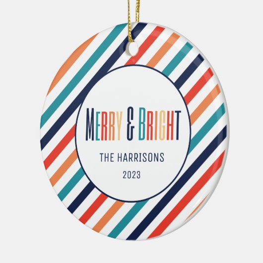 Retro Stripes Abstracte Kleurrijke Lijnen Kerstmis Keramisch Ornament (Links)