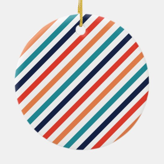 Retro Stripes Abstracte Kleurrijke Lijnen Kerstmis Keramisch Ornament (Achterkant)