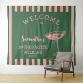 Retro Stripes Bachelorette Party Achtergrond Cockt Wandkleed (In Situ (horizontaal))