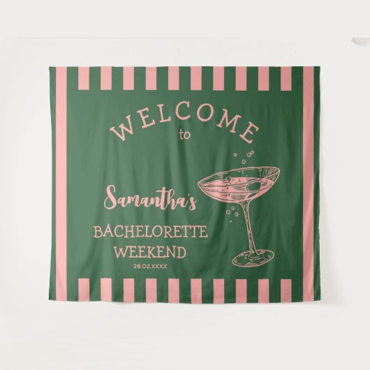 Retro Stripes Bachelorette Party Achtergrond Cockt Wandkleed (Voorkant (horizontaal))