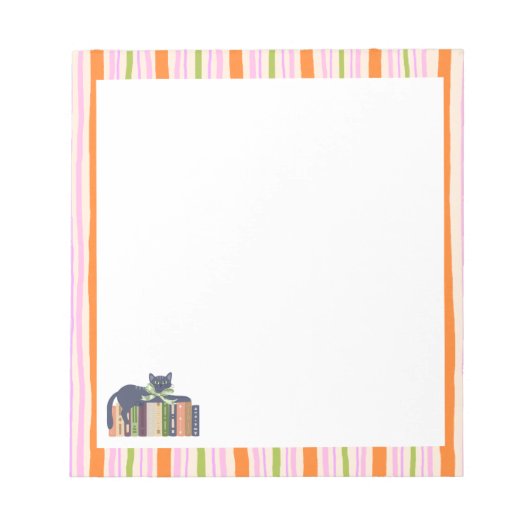 Retro Stripes Book Lover & Cat Notitieblok (Voorkant)