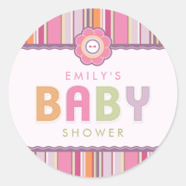 Retro Stripes Buttonnen Baby shower stickers