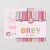 Retro Stripes Buttonnen Roze Baby shower uitnodigi Kaart (Voorkant / Achterkant)