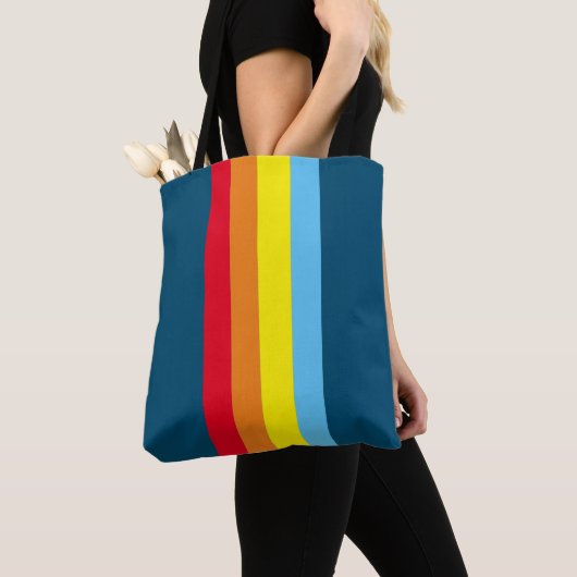 Retro Stripes Canvas tas (Navy Blue Multi) (Dichtbij)