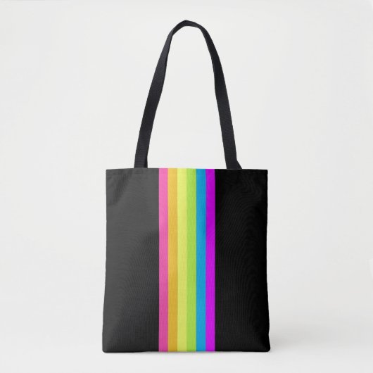 Retro Stripes Canvas tas (zwart en neon) (Voorkant)