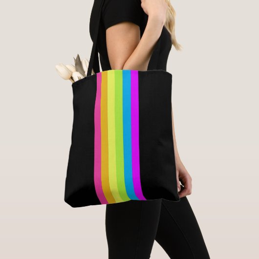 Retro Stripes Canvas tas (zwart en neon) (Dichtbij)
