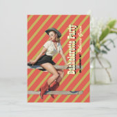 retro stripes cowgirl westerne bachelorette party kaart (Staand voorkant)
