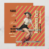 retro stripes cowgirl westerne bachelorette party kaart (Voorkant / Achterkant)