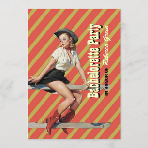 retro stripes cowgirl westerne bachelorette party kaart
