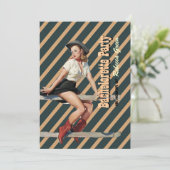 retro stripes cowgirl westerne bachelorette party kaart (Staand voorkant)