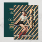 retro stripes cowgirl westerne bachelorette party kaart (Voorkant / Achterkant)