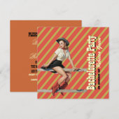 retro stripes cowgirl westerne bachelorette party kaart (Voorkant / Achterkant)