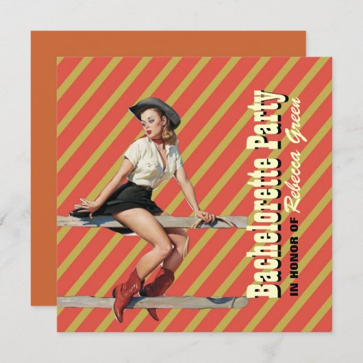 retro stripes cowgirl westerne bachelorette party kaart (Voorkant / Achterkant)