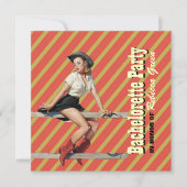 retro stripes cowgirl westerne bachelorette party kaart (Voorkant)