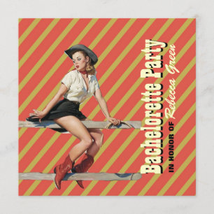 retro stripes cowgirl westerne bachelorette party kaart
