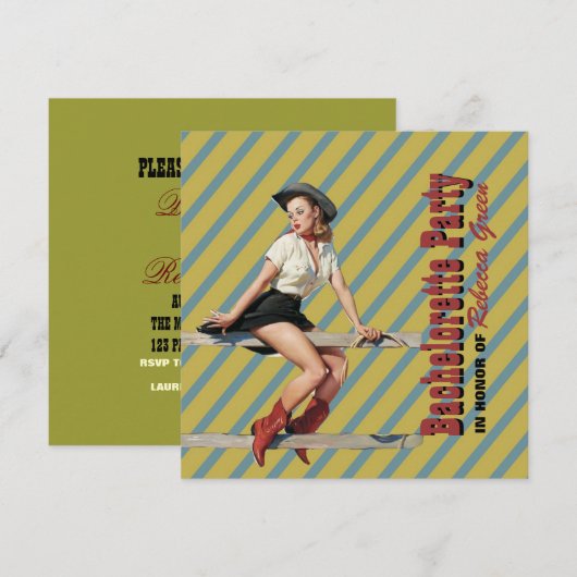 retro stripes cowgirl westerne bachelorette party kaart (Voorkant / Achterkant)