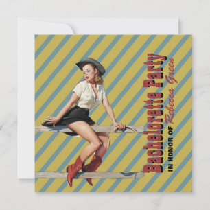 retro stripes cowgirl westerne bachelorette party kaart