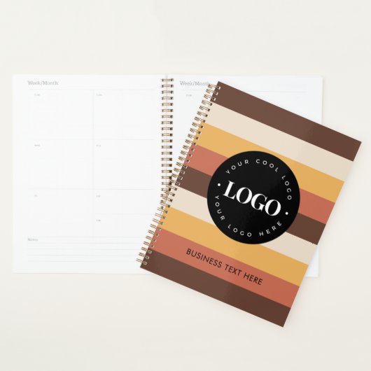 Retro Stripes Custom Business Logo & Text 60s 70s Planner (Display)