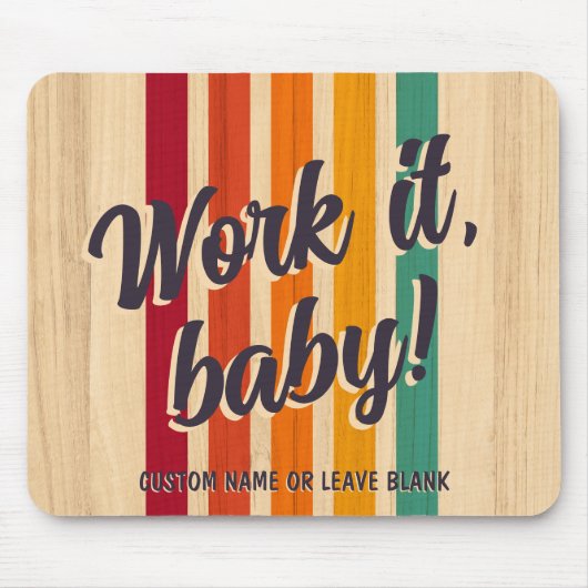 Retro  Stripes Custom Naam Leuk Werk het! Muismat (Voorkant)