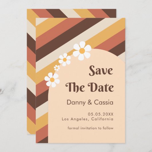 Retro Stripes & Daisy Floral 60s 70s Groovy Hippie Kaart (Voorkant / Achterkant)