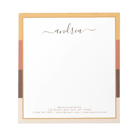 Retro Stripes en aangepaste bedrijfsnaam geometris Notitieblok (Voorkant)