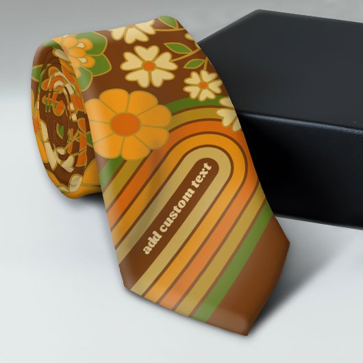 Retro Stripes en Funky Flowers met aangepaste naam Stropdas