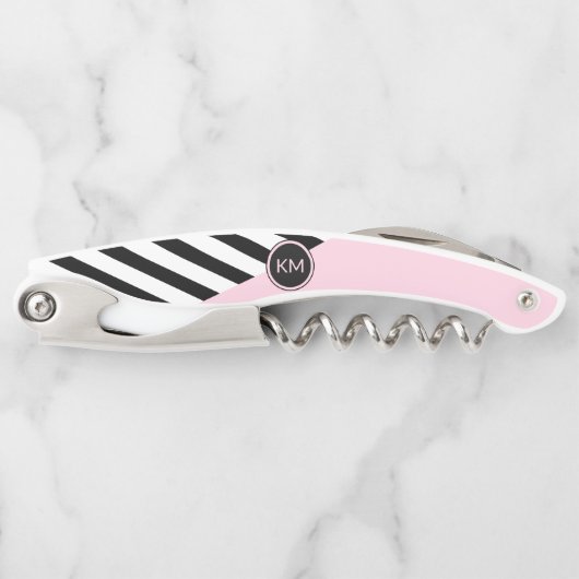 Retro Stripes en kleurenblok met uw monogram Kurkentrekker (Voorkant)