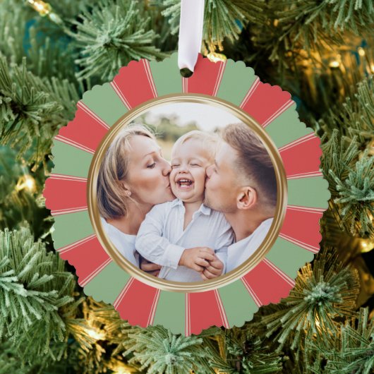 Retro Stripes Familie Foto Kerstmis Ornament Kaart (Insitu (Drie))