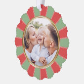 Retro Stripes Familie Foto Kerstmis Ornament Kaart (Links)