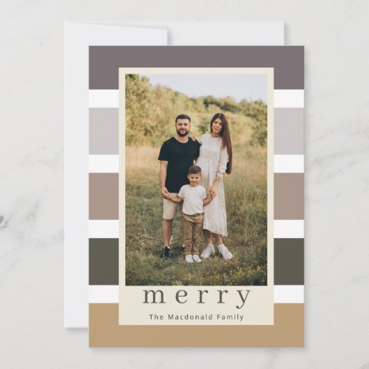 Retro Stripes Familie Kerstmis 4 Foto Feestdagenkaart (Voorkant)