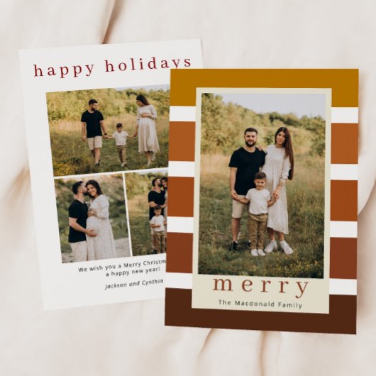 Retro Stripes Familie Kerstmis 4 Foto Feestdagenkaart