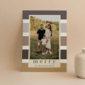 Retro Stripes Familie Kerstmis 4 Foto Feestdagenkaart