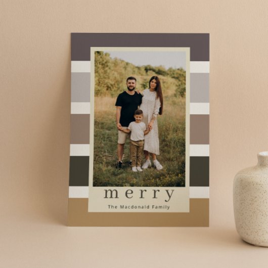 Retro Stripes Familie Kerstmis 4 Foto Feestdagenkaart
