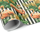 Retro Stripes Flamingo Cadeaupapier (Rol Hoek)