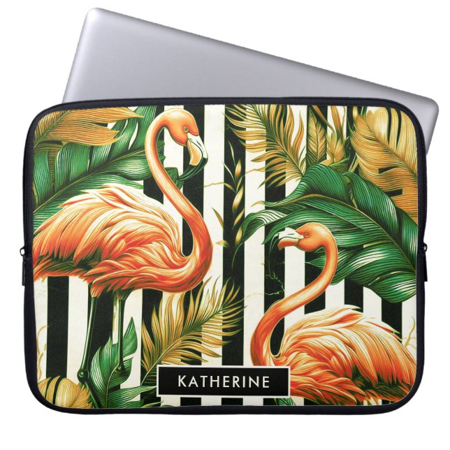  Retro Stripes Flamingo Laptop Sleeve (Voorkant)