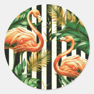  Retro Stripes Flamingo Ronde Sticker