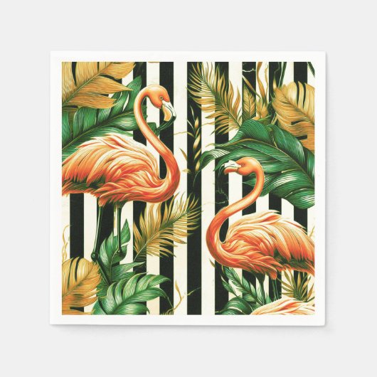  Retro Stripes Flamingo Servet (Voorkant)