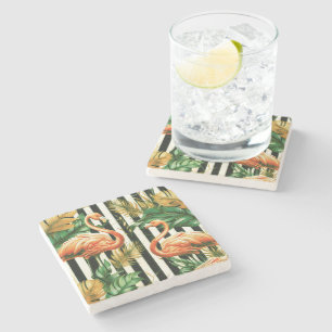 Retro Stripes Flamingo Stenen Onderzetter
