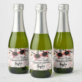 Retro Stripes Flamingos Palms Sunbril Mini Sparkling Wijnetiket