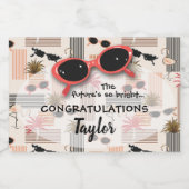 Retro Stripes Flamingos Palms Sunbril Mini Sparkling Wijnetiket (Enkel label)