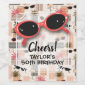 Retro Stripes Flamingos Palms Sunglasses Wijn Etiket (Enkel label)