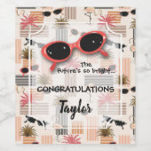 Retro Stripes Flamingos Palms zonnebrillen Wijn Etiket (Enkel label)