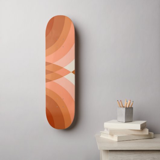 Retro Stripes Geometric Boho 70s Peach & Brown Persoonlijk Skateboard (Muurkunst)