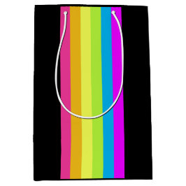 Retro Stripes Geschenktas (Zwart & Neon Multi) Medium Cadeauzakje